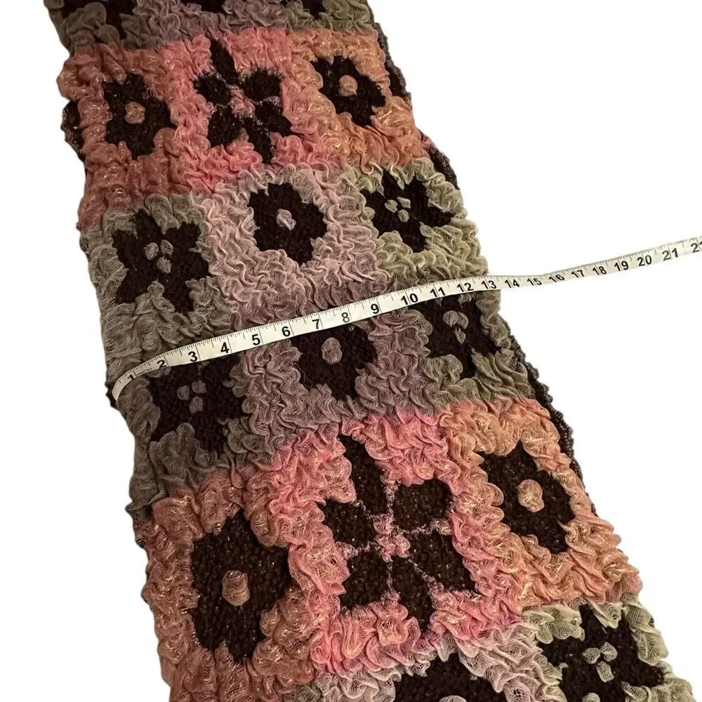 Pink and Brown floral reversible 3D ruffle scarf